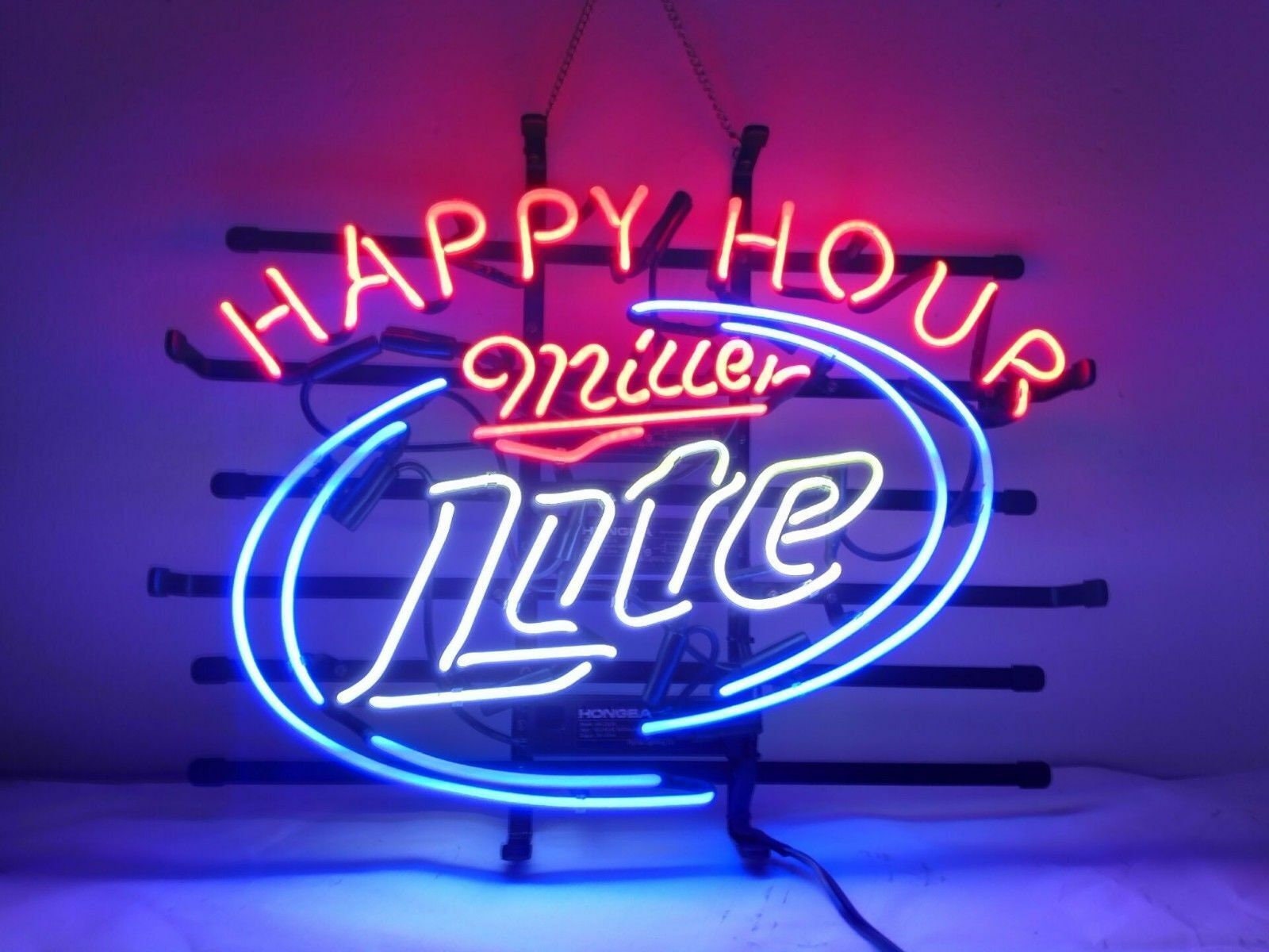 Light Up Miller Lite Happy Hour Sign - Vintage style Handmade Glass Ne –  Prestige NEON