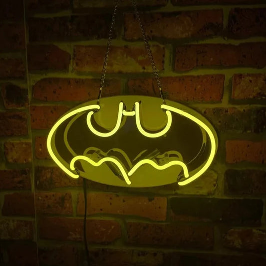 Light Up Batman Comic Logo Bat Signal Sign - Vintage style Handmade Glass Neon Lamps - Bar/Business Logo decor 14"x8"