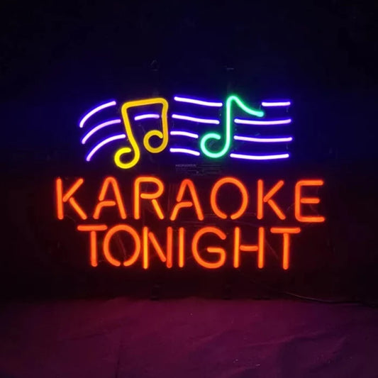 Light Up Karaoke Tonight Lounge Club Sign - Vintage style Handmade Glass Neon Lamps - Bar/Business Logo decor 19"