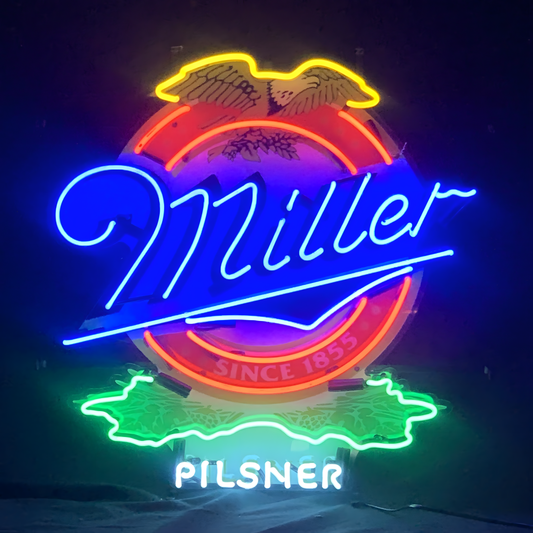 Light Up Miller Eagle Pilsner Since 1855 Beer Sign - Vintage style Handmade Glass Neon Lamps - Bar/Business Logo decor 24"