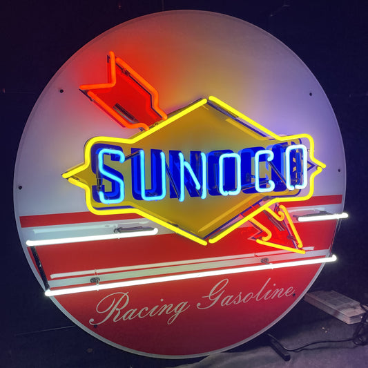 Light Up Racing Gasoline SUNOCO Car Auto Gas Station Sign - Vintage style Handmade Glass Neon Lamps - Bar/Business Logo decor 24"