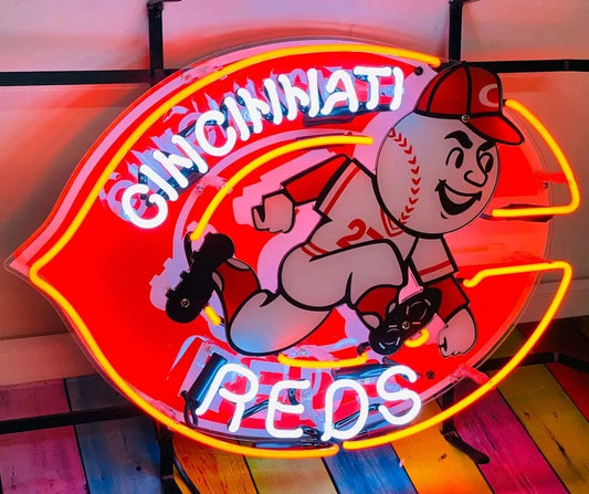 Light Up Cincinnati Baseball Reds Game Sports Sign - Vintage style Handmade Glass Neon Lamps - Bar/Business Logo decor 20"x16"