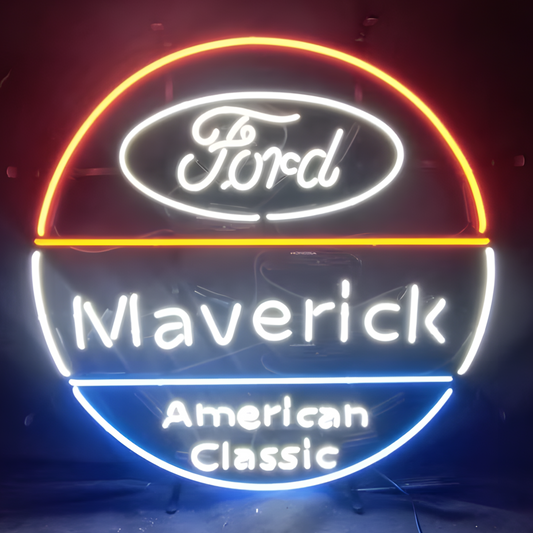 CUSTOM REQUEST- Light Up MAVERICK American Classic Ford Auto Garage Car Sign - Vintage style Handmade Glass Neon Lamps - Bar/Business Logo decor 24"