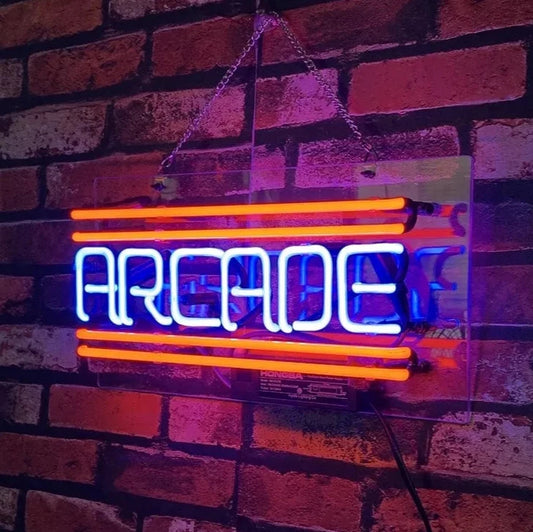 Light Up ARCADE Custom Game Room Sign - Vintage style Handmade Glass Neon Lamps - Bar/Business Logo decor 14"