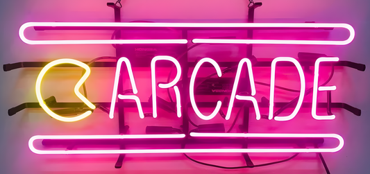 Light Up ARCADE PAC Machine Game Room Sign - Vintage style Handmade Glass Neon Lamps - Bar/Business Logo decor 19"x12"