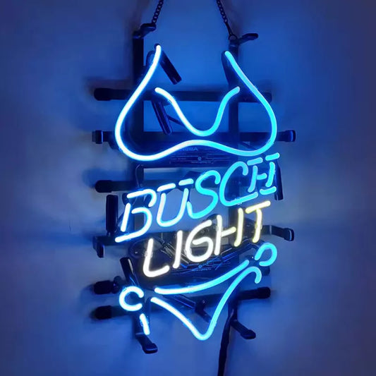 Light Up Busch Light Bikini Girl Beer Sign - Vintage style Handmade Glass Neon Lamps - Bar/Business Logo decor 19"x15"