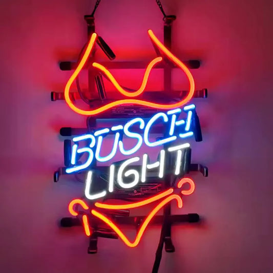 Light Up Busch Light Bikini Girl Beer Sign - Vintage style Handmade Glass Neon Lamps - Bar/Business Logo decor 19"x15"