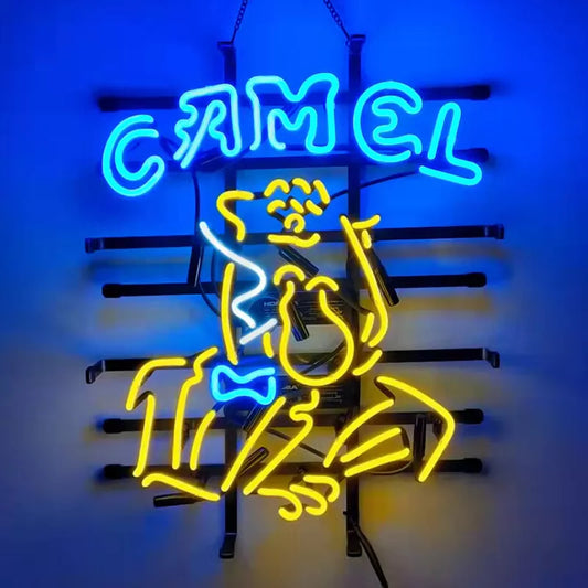 Light Up Camel Cigarettes Joe Suit Smokers Shop Sign - Vintage style Handmade Glass Neon Lamps - Bar/Business Logo decor 24"x20"