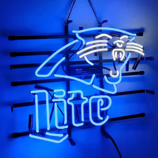 Light Up Carolina Football Sports Panthers Miller Lite Beer Sign - Vintage style Handmade Glass Neon Lamps - Bar/Business Logo decor 19"x15"