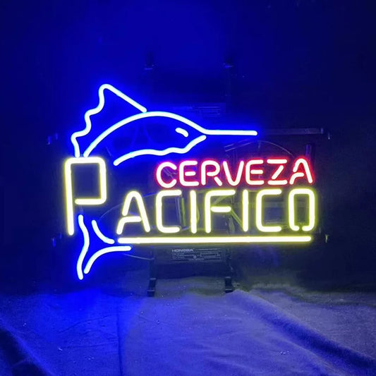 Light Up Cerveza Pacifico Beer Mexico Swordfish Sign - Vintage style Handmade Glass Neon Lamps - Bar/Business Logo decor 17"x14