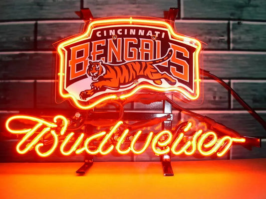 Light Up Cincinnati Budweiser Beer Sports Football Bengals Sign - Vintage style Handmade Glass Neon Lamps - Bar/Business Logo decor 14"