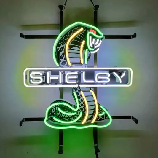 Light Up Cobra Garage Shelby Auto Car Sign - Vintage style Handmade Glass Neon Lamps - Bar/Business Logo decor 19"x15"