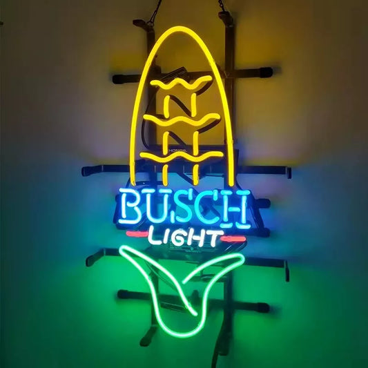 Light Up Busch Light Beer Corn Farm Sign - Vintage style Handmade Glass Neon Lamps - Bar/Business Logo decor 19"x12"