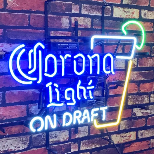 Light Up Corona Light Beer On Draft Lime Drink Sign - Vintage style Handmade Glass Neon Lamps - Bar/Business Logo decor 24"x20"