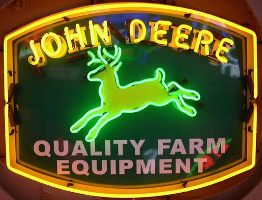 Light Up John Deere Farm Equipment Garage Sign - Vintage style Handmade Glass Neon Lamps - Bar/Business Logo decor 20"x16"