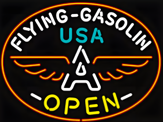 Light Up OPEN Associated Oil Flying A Wings USA Gasoline Motor Auto Sign - Vintage style Handmade Glass Neon Lamps - Bar/Business Logo decor 19"x15"