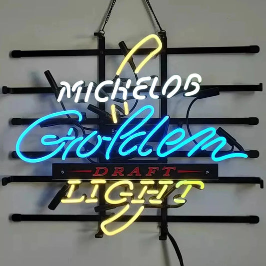 Light Up Michelob Draft Golden Light Beer Sign - Vintage style Handmade Glass Neon Lamps - Bar/Business Logo decor 19"x15"