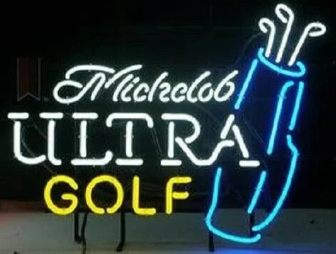 Light Up Michelob Ultra Golf Beer Sign - Vintage style Handmade Glass Neon Lamps - Bar/Business Logo decor 17"x14"