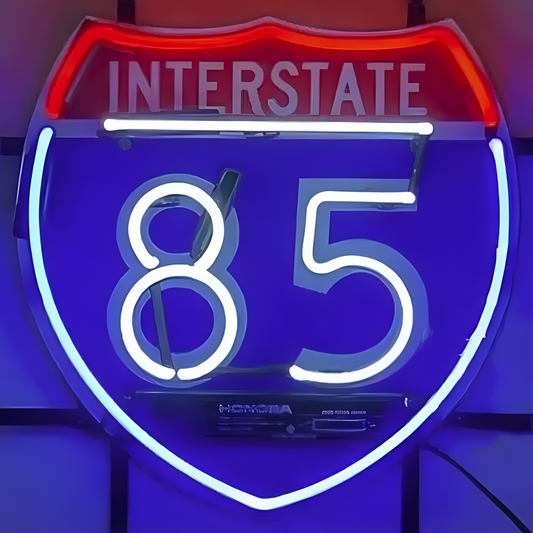 Light Up 85 INTERSTATE Route Road Highway Sign - Vintage style Handmade Glass Neon Lamps - Bar/Business Logo decor 17"