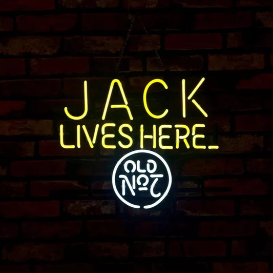 Light Up Jack Daniels Jack Lives Here Old No 7 Whiskey Sign - Vintage style Handmade Glass Neon Lamps - Bar/Business Logo decor 18"x14"