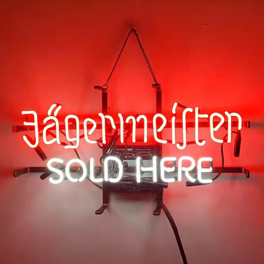 Light Up Jägermeister Sold Here Deer Sign - Vintage style Handmade Glass Neon Lamps - Bar/Business Logo decor 19"x12"