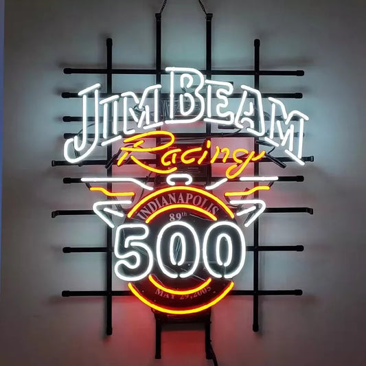 Light Up Jim Beam Racing Beer Indianapolis 500 Sign - Vintage style Handmade Glass Neon Lamps - Bar/Business Logo decor 24"x20"