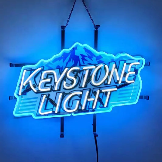 Light Up Keystone Light Beer Mountain Sign - Vintage style Handmade Glass Neon Lamps - Bar/Business Logo decor 19"x15"