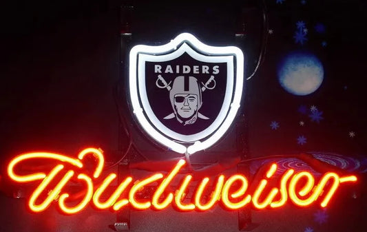 Light Up Las Vegas Budweiser Beer Football Raiders Sports Sign - Vintage style Handmade Glass Neon Lamps - Bar/Business Logo decor 14"x10"