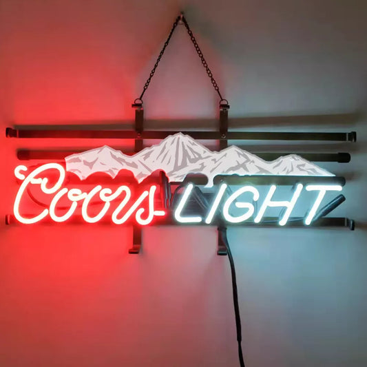 Light Up Coors Light Mountains Beer Sign - Vintage style Handmade Glass Neon Lamps - Bar/Business Logo decor 19"x8"