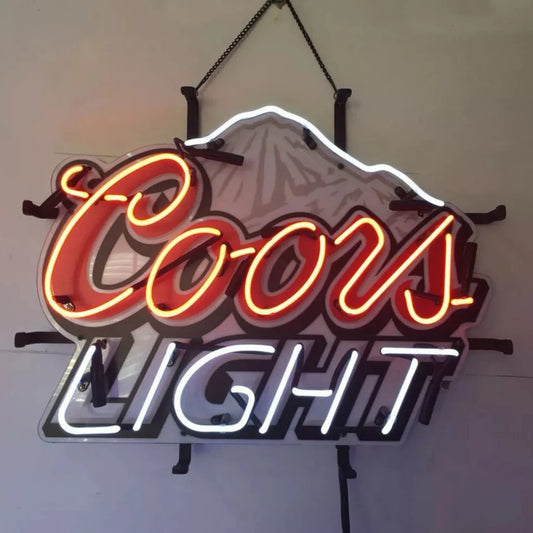 Light Up Coors Light Mountains Beer Sign - Vintage style Handmade Glass Neon Lamps - Bar/Business Logo decor 19"x15"