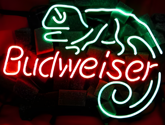 Light Up Budweiser Beer Chameleon Lizard Sign - Vintage style Handmade Glass Neon Lamps - Bar/Business Logo decor 17"