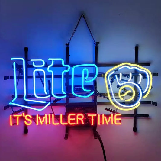 Light Up Milwaukee Sports Baseball Brewers Miller Lite Time Beer Sign - Vintage style Handmade Glass Neon Lamps - Bar/Business Logo decor 24"