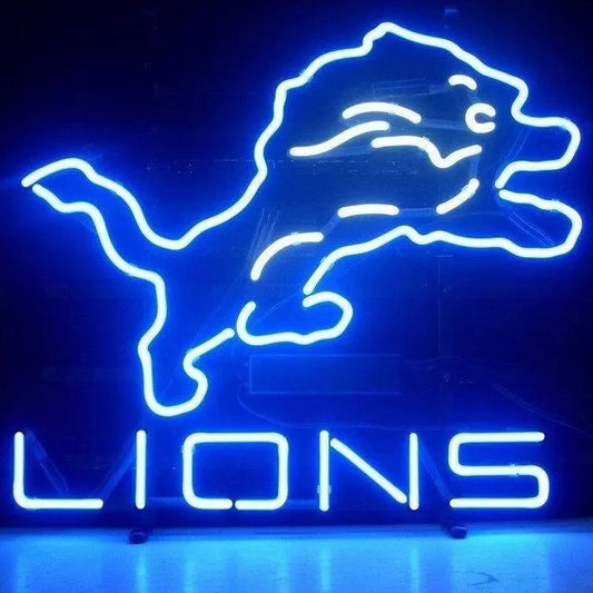 Light Up Detroit Football Lions Game Room Sports Sign - Vintage style Handmade Glass Neon Lamps - Bar/Business Logo decor 20"x16"