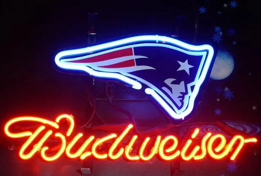 Light Up New England Budweiser Beer Football Patriots Sports Sign - Vintage style Handmade Glass Neon Lamps - Bar/Business Logo decor 14"x10"