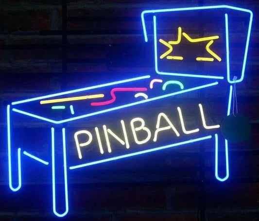 Light Up Pinball Game Room Machine Arcade Sign - Vintage style Handmade Glass Neon Lamps - Bar/Business Logo decor 17"x14"