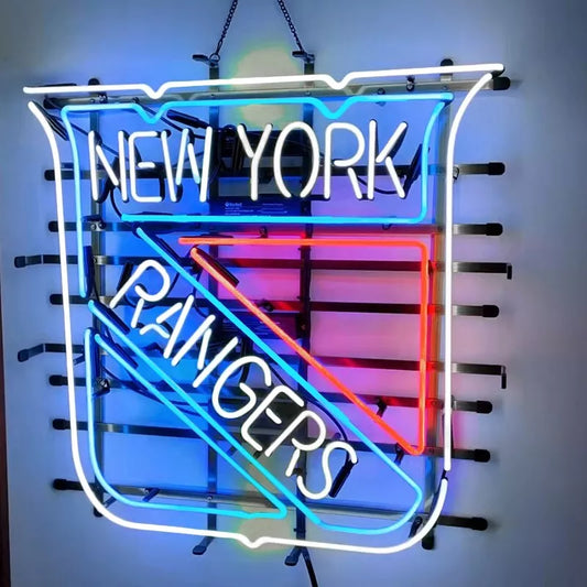 Light Up New York Hockey Sports Rangers Sign - Vintage style Handmade Glass Neon Lamps - Bar/Business Logo decor 24"x24"