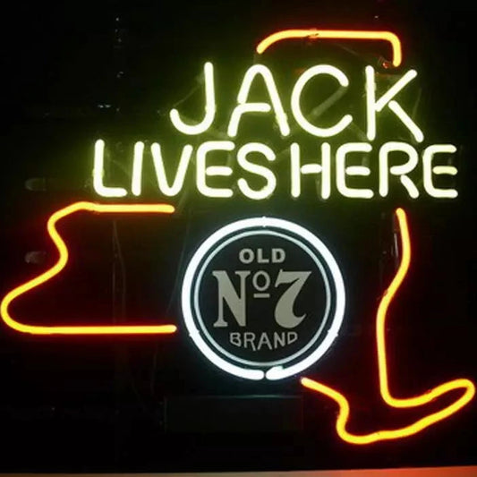 Light Up New York Jack Daniels Old No 7 Jack Lives Here Sign - Vintage style Handmade Glass Neon Lamps - Bar/Business Logo decor 20"x16"