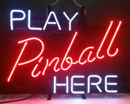 Light Up Play Pinball Here Custom Arcade Video Game Room Sign - Vintage style Handmade Glass Neon Lamps - Bar/Business Logo decor 17"x14"