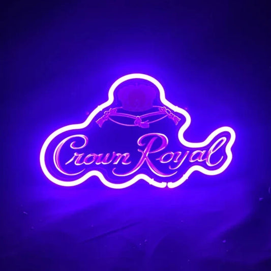 Light Up Crown Royal Whiskey Sign - Vintage style Handmade Glass Neon Lamps - Bar/Business Logo decor 14"x7"