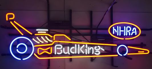 Light Up BUD KING NHRA Racing Car Auto Garage Sign - Vintage style Handmade Glass Neon Lamps - Bar/Business Logo decor 24"x15"