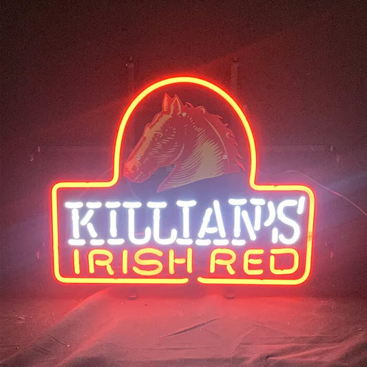 Light Up Killian's Irish Red Beer Horse Sign - Vintage style Handmade Glass Neon Lamps - Bar/Business Logo decor 19"x15"