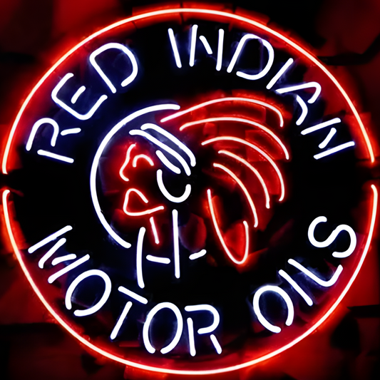 Light Up Red Indian Gasoline Station Motor Oils Gas Sign - Vintage style Handmade Glass Neon Lamps - Bar/Business Logo decor 24"x24"