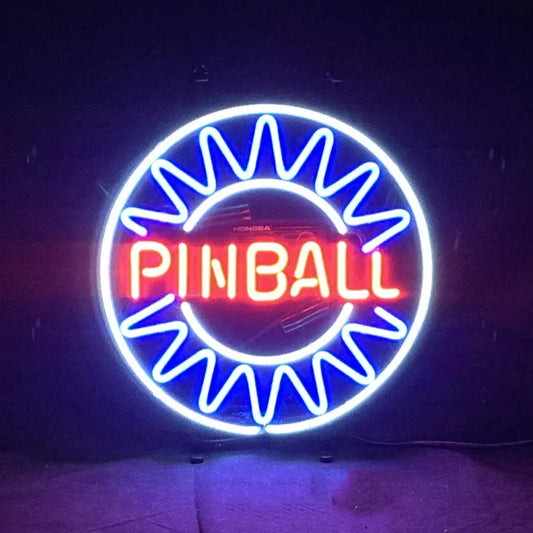 Light Up Pinball Machine Video Game Room Arcade Sign - Vintage style Handmade Glass Neon Lamps - Bar/Business Logo decor 17"x17"