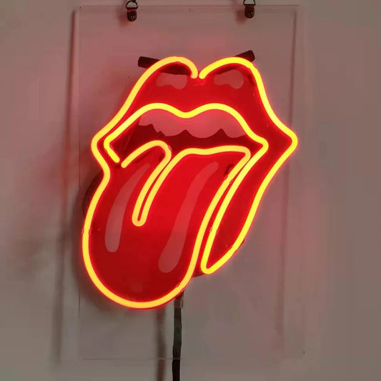 Light Up Rolling Stones Tongue Rock Band Music Man Cave Sign - Vintage style Handmade Glass Neon Lamps - Bar/Business Logo decor 14"x9"