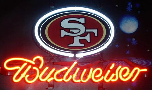 Light Up San Francisco Budweiser Beer Football 49ers Sports Sign - Vintage style Handmade Glass Neon Lamps - Bar/Business Logo decor 14"x10"