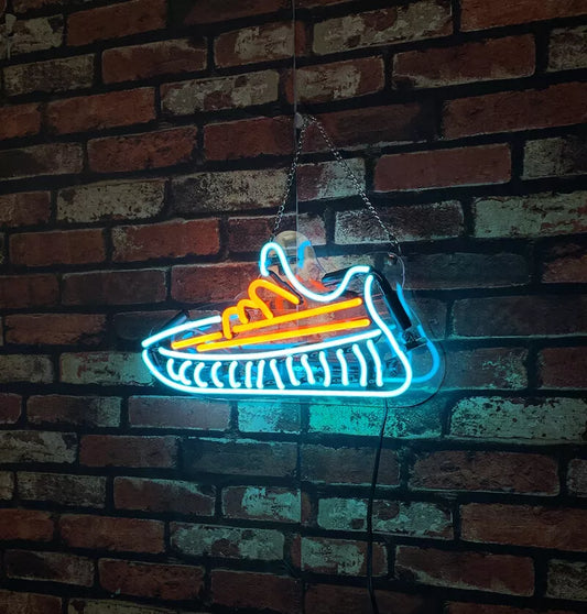 Light Up Shoes Sneakers Sign - Vintage style Handmade Glass Neon Lamps - Bar/Business Logo decor 14"