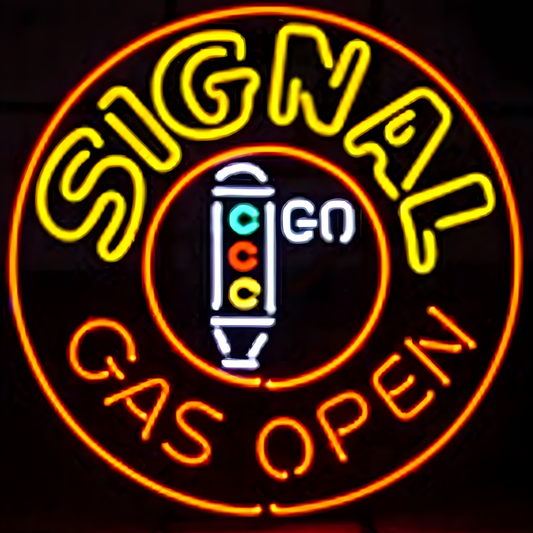 Light Up Traffic Light SIGNAL GAS OPEN Gasoline Motor Auto Garage Sign - Vintage style Handmade Glass Neon Lamps - Bar/Business Logo decor 18"x18"