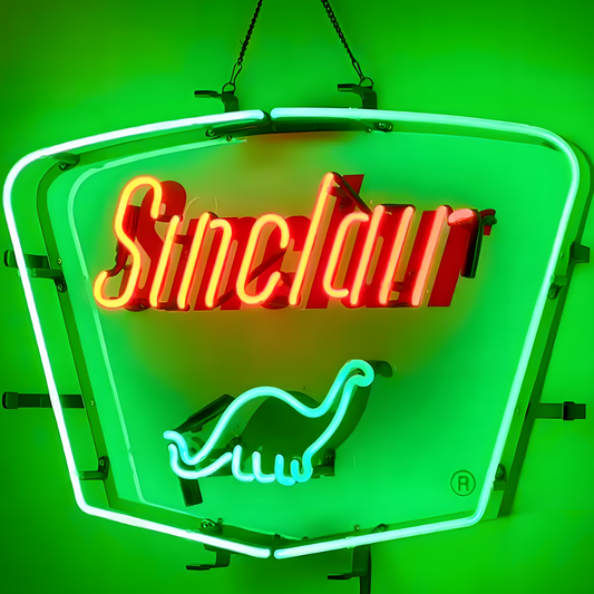 Light Up Dino Sinclair Gasoline Gas Oil Car Auto Garage Sign - Vintage style Handmade Glass Neon Lamps - Bar/Business Logo decor 24"