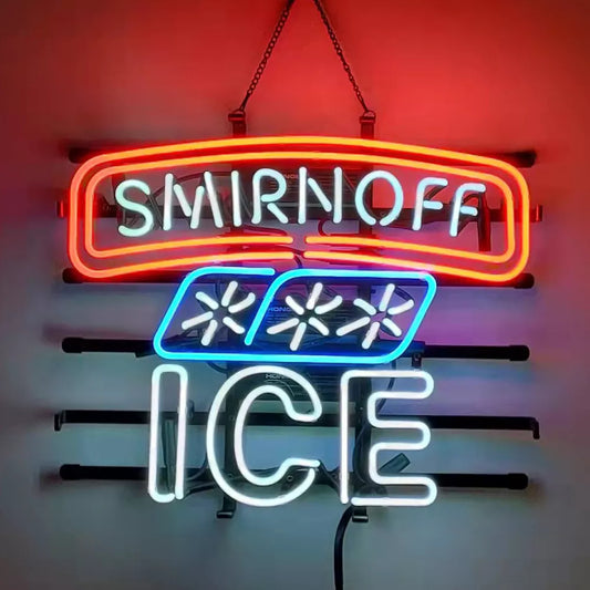 Light Up Smirnoff Ice Beer Vodka Sign - Vintage style Handmade Glass Neon Lamps - Bar/Business Logo decor 20"x16"