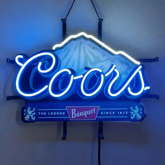 Light Up Coors Banquet Mountains Beer Sign - Vintage style Handmade Glass Neon Lamps - Bar/Business Logo decor 19"x15"